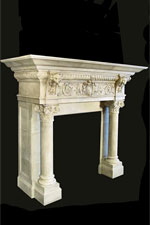 Antique 315 hand carved Italian limestone fireplace mantel