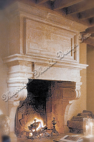 French Limestone Fireplace Mantle