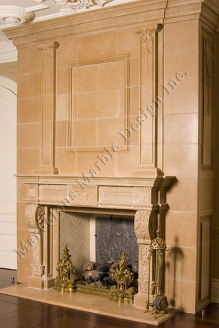 vintage limestone fireplace