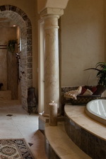 Spanish Cream Marfil Doric Marble Column in Bathroom