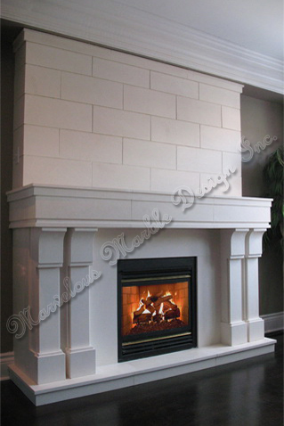 modern limestone fireplace surround